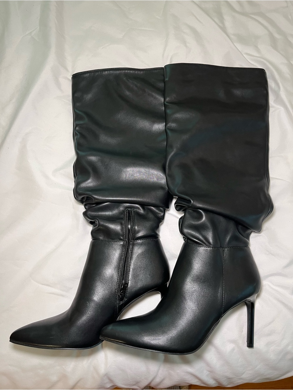 Forever 21 Black Slouchy Over-the-Knee Pointed-Toe Stiletto Boots